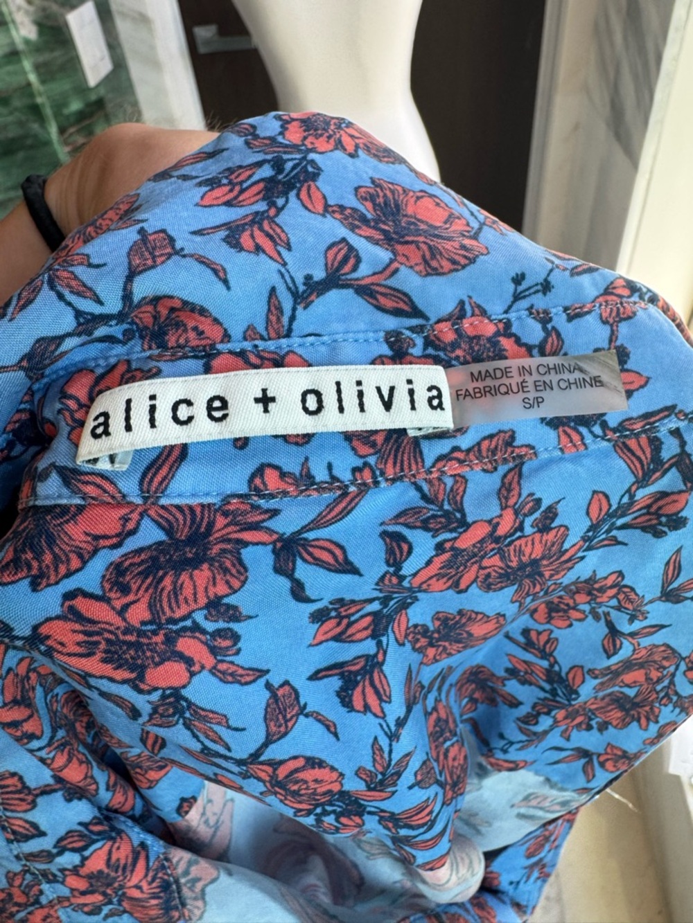 Alice+Olivia Floral-print Cupro Mini Shirt Dress In Blue - Picture 3 of 5